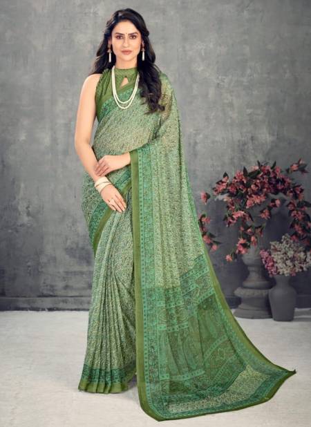 Green RUCHI KESARIYA CHIFFON 63rd EDITION Designer Fancy Casual Wear Chiffon Printed Saree Collection 1303 C